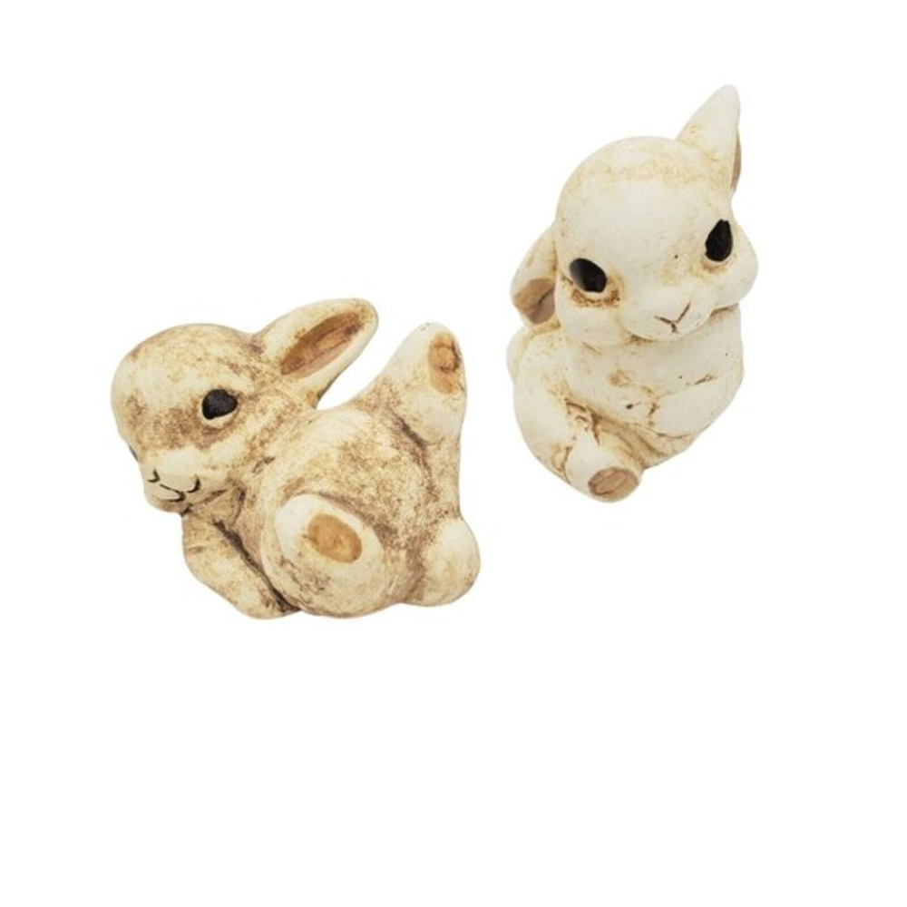 Pair of VTG Ceramic Bunny Rabbits Figurines Cute Garden Planter Big Eyes Painted